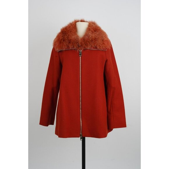 $1,480 Herno Fur Collar Wool Blend Coat Sz 44 Orange NWOT